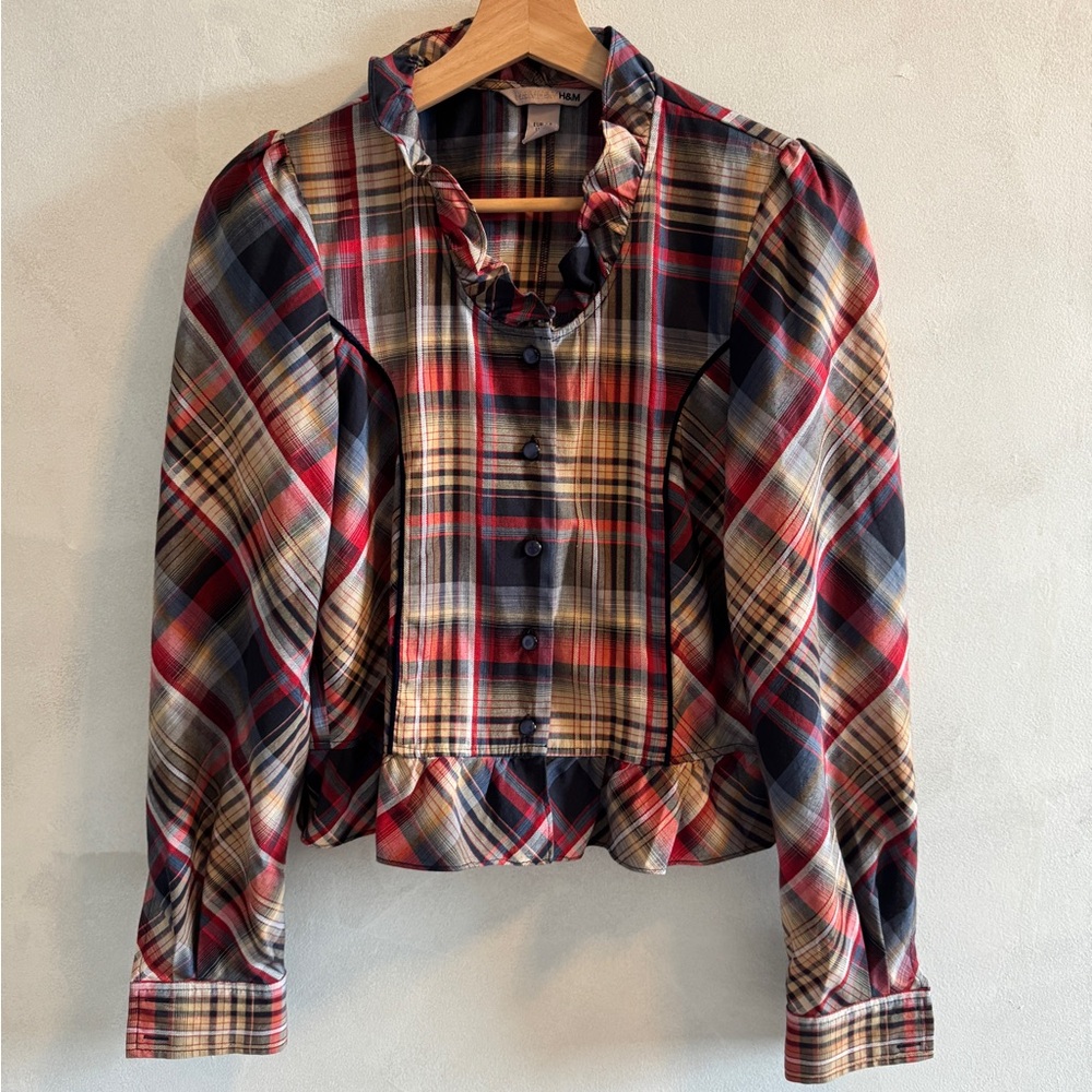 H&M - Vintage Plaid Button-up Blouse - Size 8